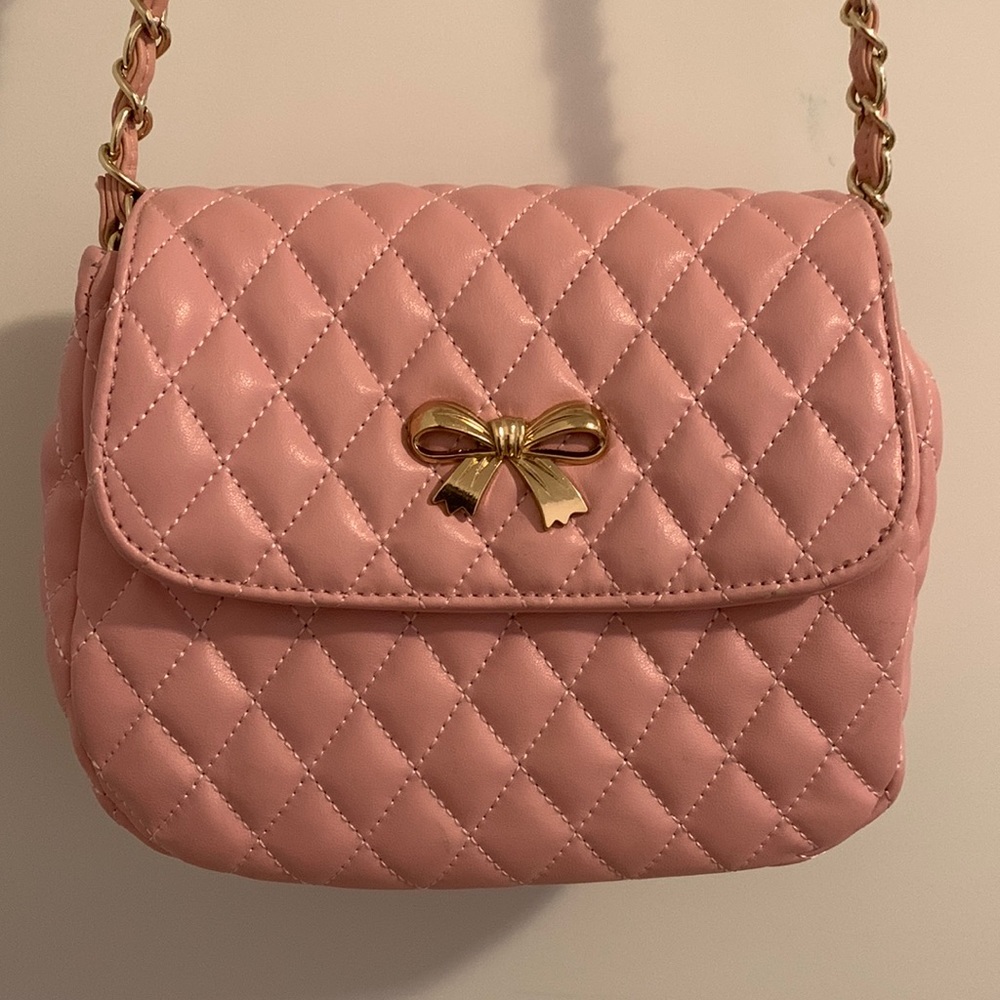 Pink leather chain purse